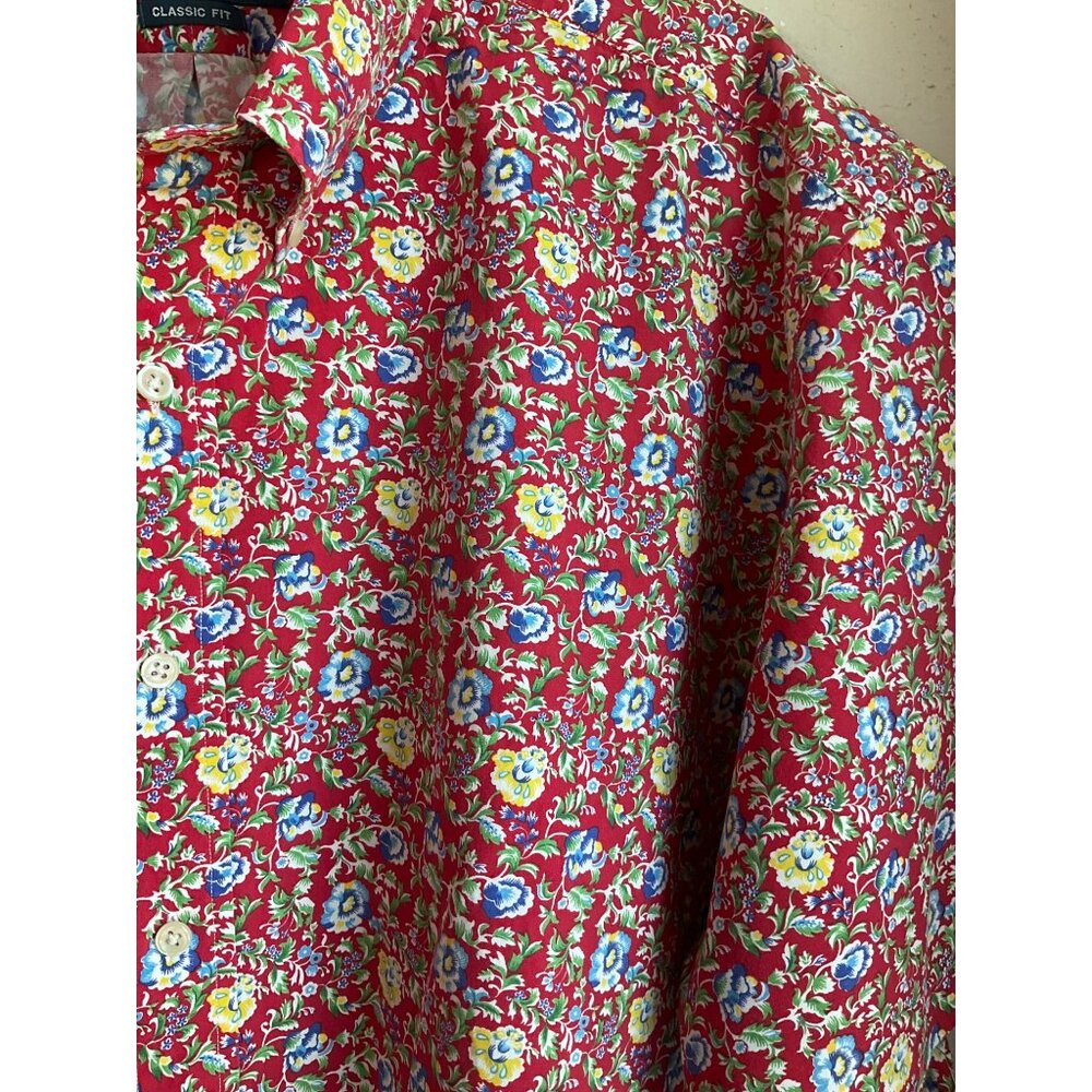Ralph Lauren Mens Sz XXL Classic Fit Button Down Shirt Short Sleeves Floral - Picture 4 of 13